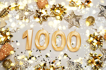 1000 followers card. Template for social networks, blogs. Festive Background Social media celebration banner. 1k online community fans. 1 one thousand subscriber