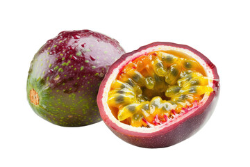 sliced passion fruit isolated white background
