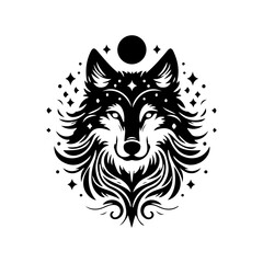 celestial spiritual mystical wolf silhouette, magical, vector