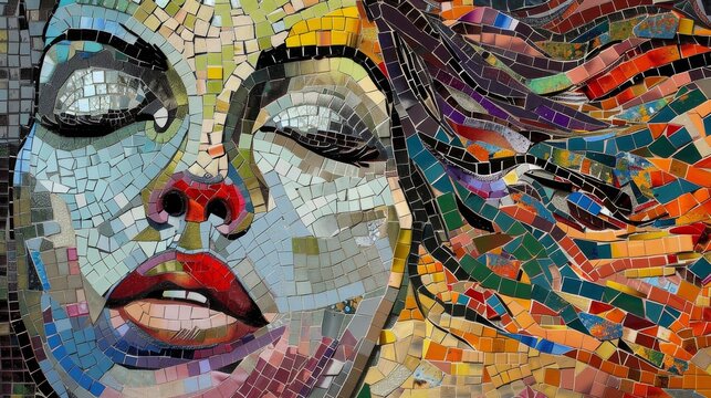portrair of women colorfull made with mosic