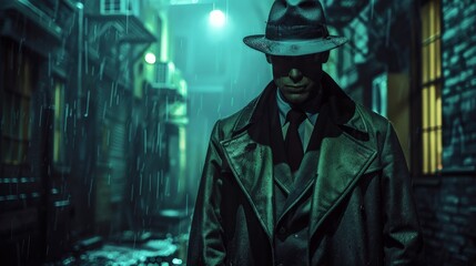 Obraz premium Retro Gangster Chronicles: Noir Ambiance in Urban Alleyway - High-Quality Image with Abstract Backgrounds