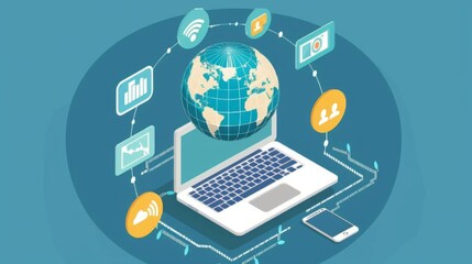 shopping concept showwing the golabl conection bettwin the internet and the saller and the buyer all in conection by the intrnet 