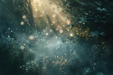 Naklejka premium Sunlight filters through the dense forest, illuminating the trees, AI generated