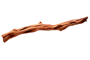 A single aromatic cedar stick floating in mid-air, isolated on a white background.