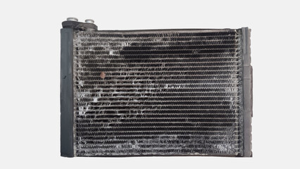 Dirty and damaged car air conditioning evaporator engine