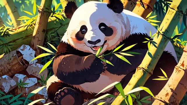 笑顔のぽっちゃりジャイアントパンダの夕焼けアニメーション