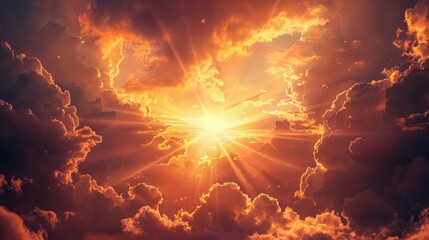 Dramatic sunset backdrop with sunlight and large clouds