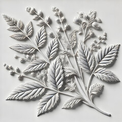 Intricate Botanical Relief on White Background
