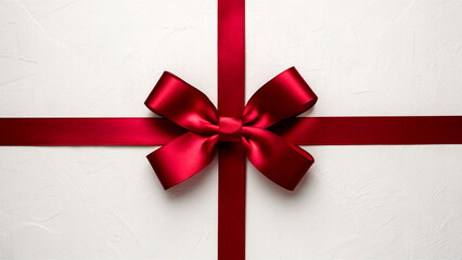 Close-Up of Elegant Red Ribbon Bow on White Gift Box - Perfect for Celebrations./