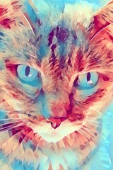 Cat face close-up in orange and blue