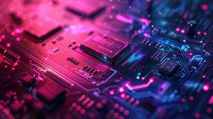 Fototapeta premium Abstract circuit board design with gradient background and copy space