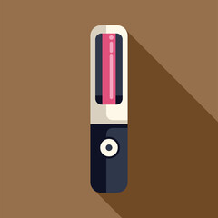 Electronic cigarette device with battery indicator light icon in flat style with long shadow on brown background