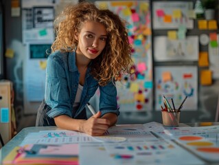 Fototapeta premium Strategic Public Relations Expert Planning Brand Visibility Campaign with Vibrant Colors and Dynamic Composition