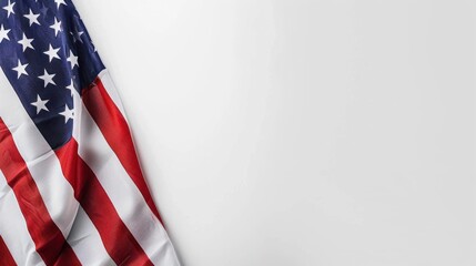American flag isolated on white background. Banner mockup for Columbus Day, US Independence Day, Memorial Day, American Labor day. wide angle lens