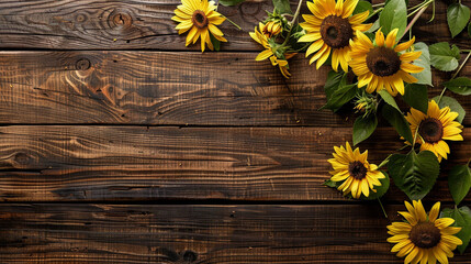 sunflowers on wooden background © damien