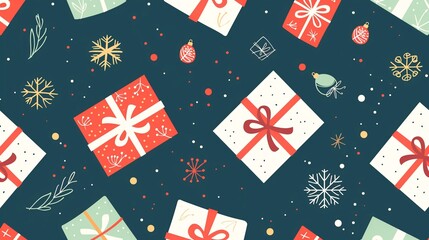 Fototapeta premium Seamless Festive New Year Background for gift Packages and Postcards