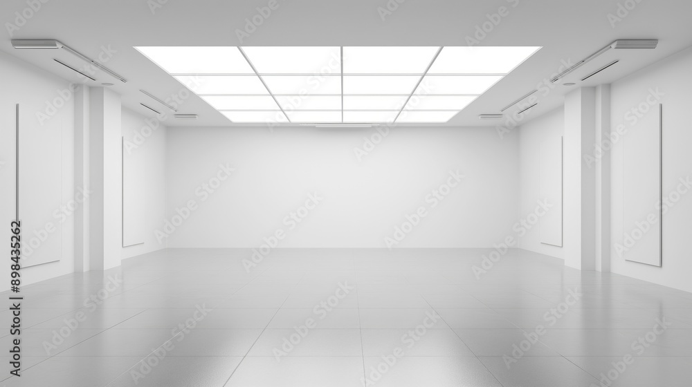 Poster huge White Empty Room hall with light and empty space - empty space room interior for design or product placement. White Empty Room stage podium. Bright Room.