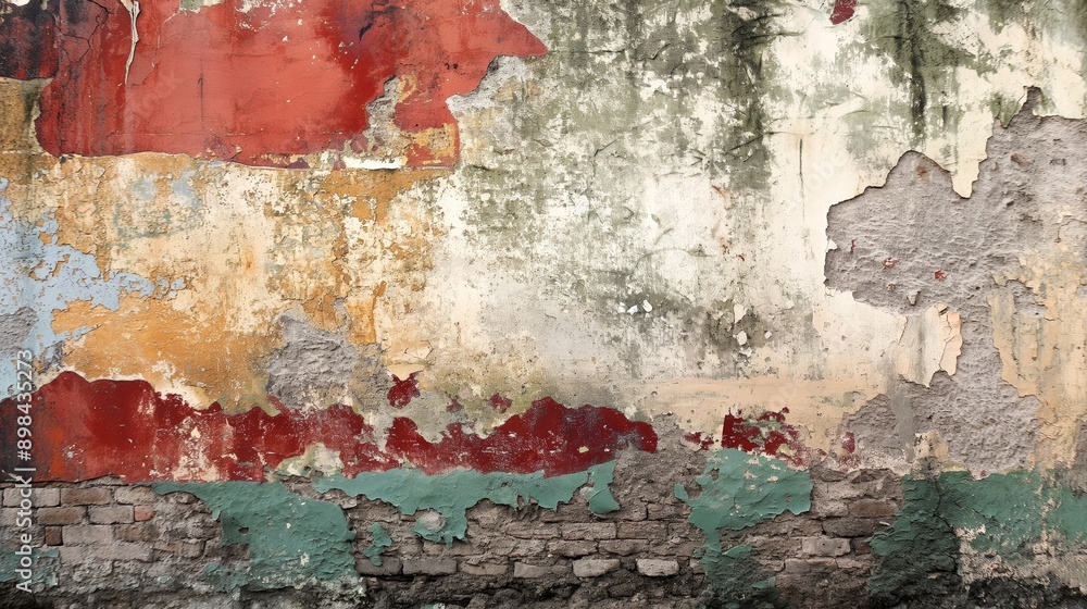 Poster weathered old wall with plaster of different colors and dirt, empty old grunge concrete wall surface