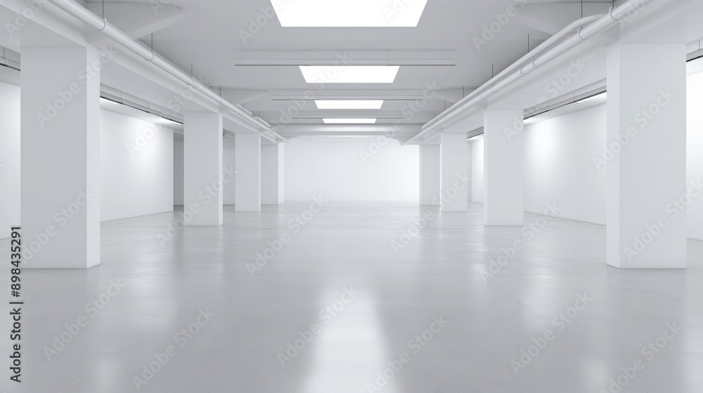 Leinwandbilder huge White Empty Room hall with light and empty space - empty space room interior for design or product placement. White Empty Room stage podium. Bright Room with columns