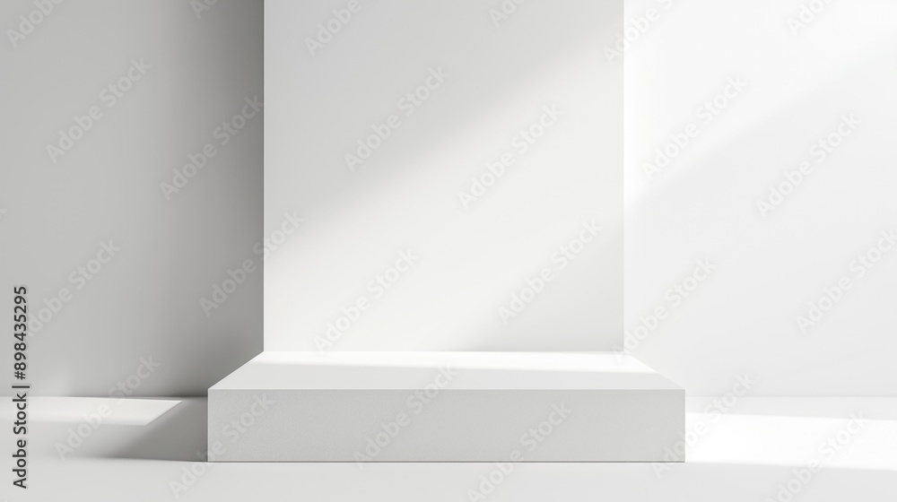 Poster white abstract studio stage podium background form - product placement display white step with spotl