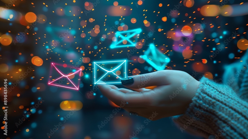 Poster engaging email marketer sending vibrant campaigns with realistic depth of field