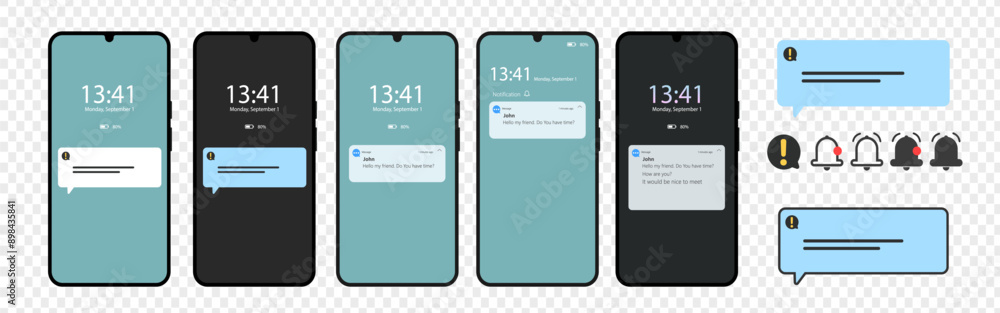 Wall mural notification screen ui. push notification. sms notification on the screen of the smartphone. sms pop