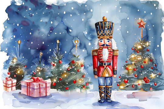 illustration watercolor nutcracker christmas element 