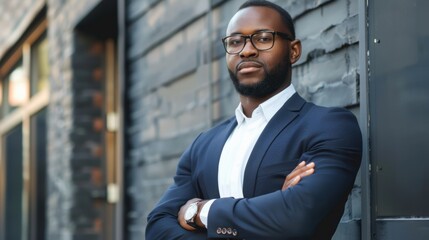 Confident Businessman with Glasses Outdoors