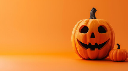 halloween pumkin on orange background with copy space 