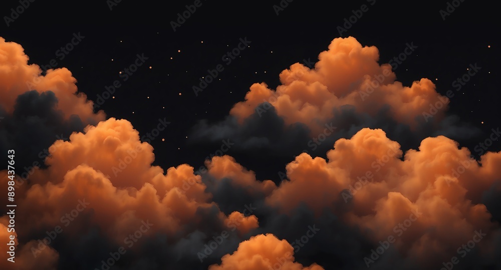 Poster orange clouds pattern hologram projection on plain black background with copy space