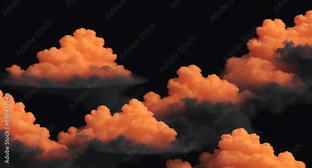 Poster orange clouds pattern hologram projection on plain black background with copy space