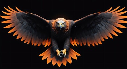 orange fierce eagle grid lines hologram projection on plain black background with copy space