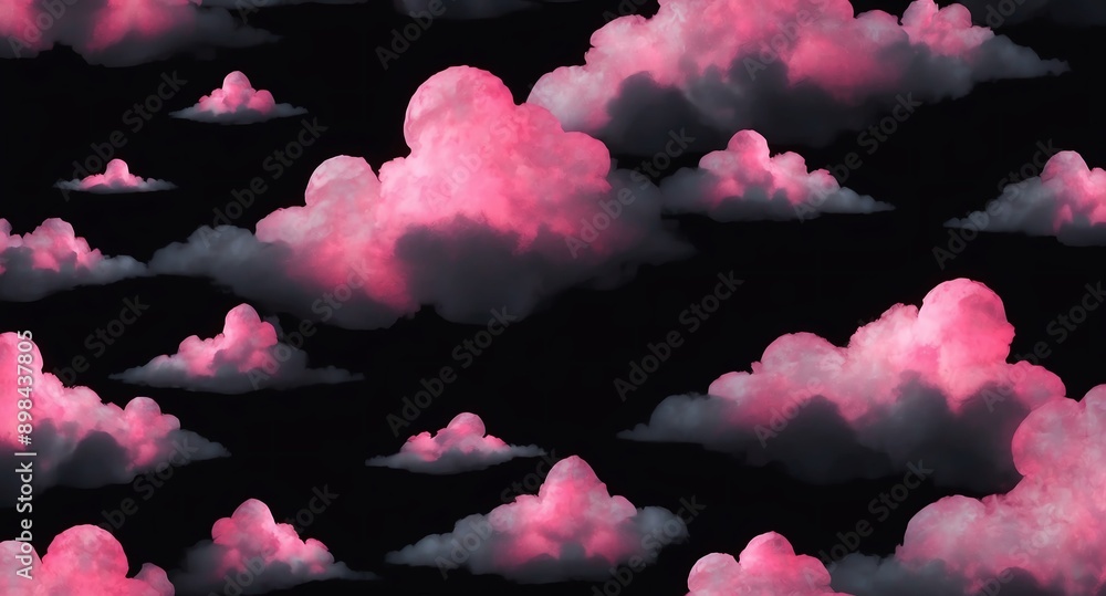 Poster pink clouds pattern hologram projection on plain black background with copy space