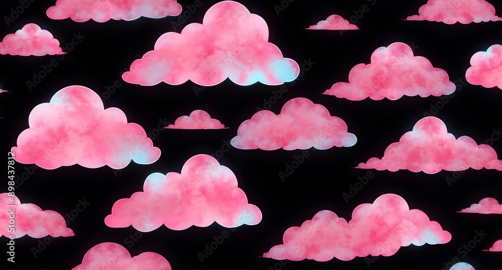 Poster pink clouds pattern hologram projection on plain black background with copy space