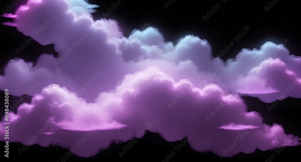 Poster purple clouds pattern hologram projection on plain black background with copy space