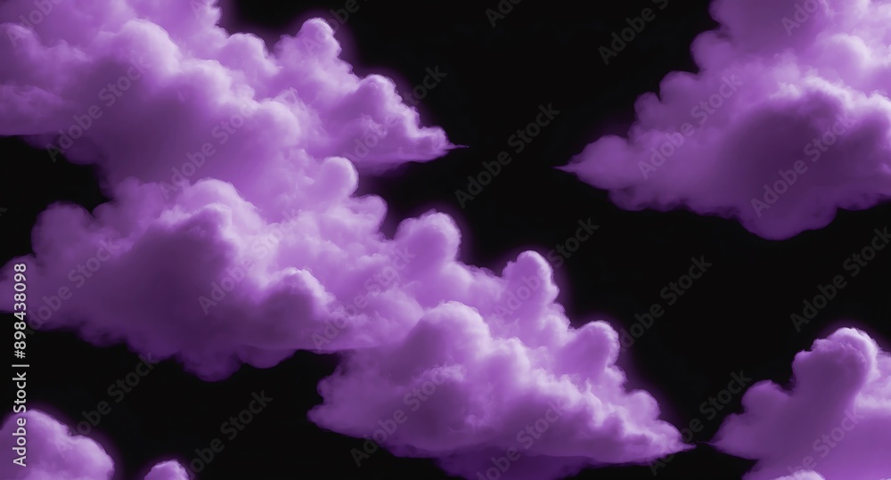 Poster purple clouds pattern hologram projection on plain black background with copy space