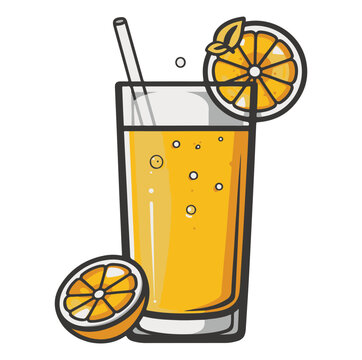 recommend clip art: Glass of orange juice with a straw and orange slices cartoon illustration ,generative ai