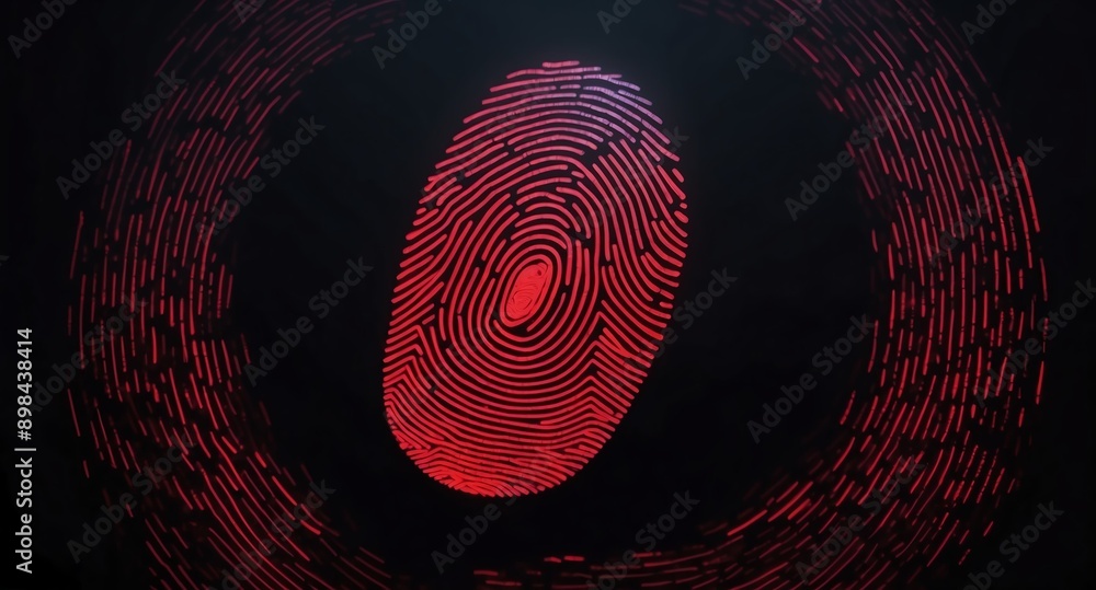 Aufkleber red digital fingerprint hologram projection on plain black background with copy space