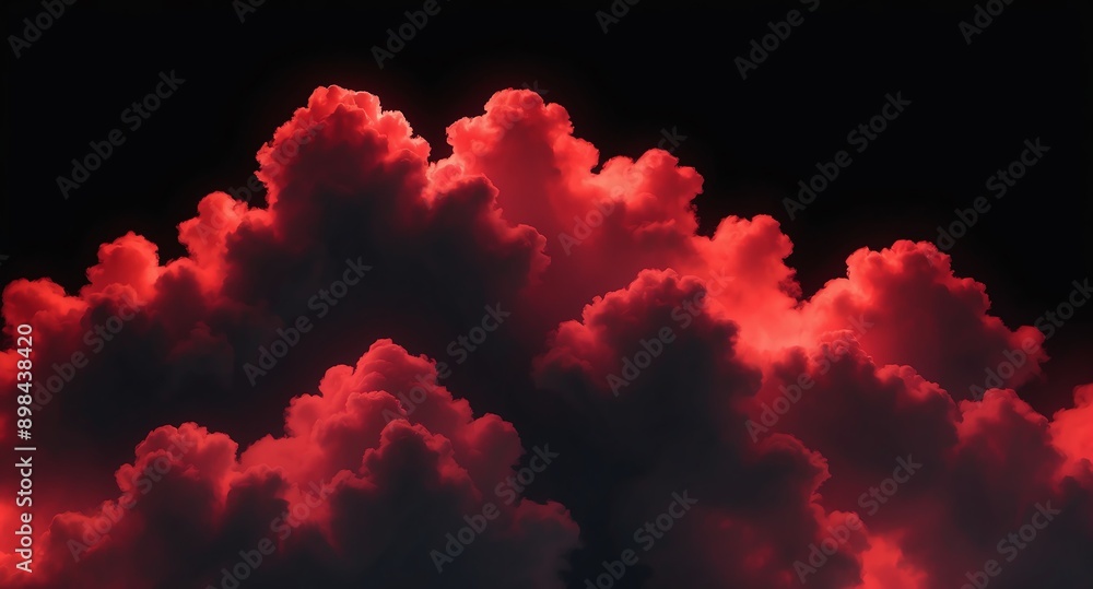Poster red clouds pattern hologram projection on plain black background with copy space