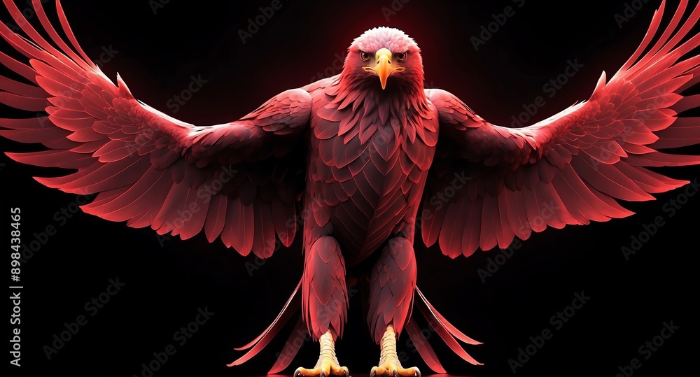 Poster red fierce eagle grid lines hologram projection on plain black background with copy space
