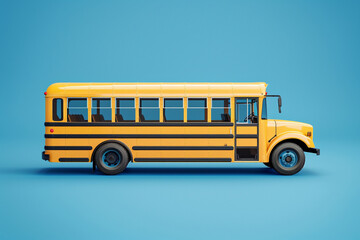 school bus isolated on blue background 