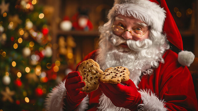 portrait of santa claus eating cookies