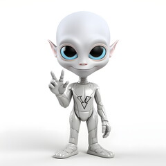 Freundlicher kleiner Au&szlig;erirdischer: 3D-Rendering eines l&auml;chelnden Aliens mit Peace Pose - Alien Meme - Ai-Ki generiert