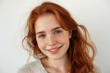 Fototapeta premium Portrait of young beautiful cute cheerful girl smiling looking at camera over white background.