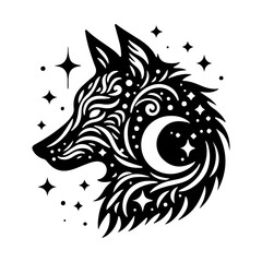 celestial spiritual mystical wolf silhouette, magical, vector