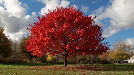 Maple tree with red leaves in fall