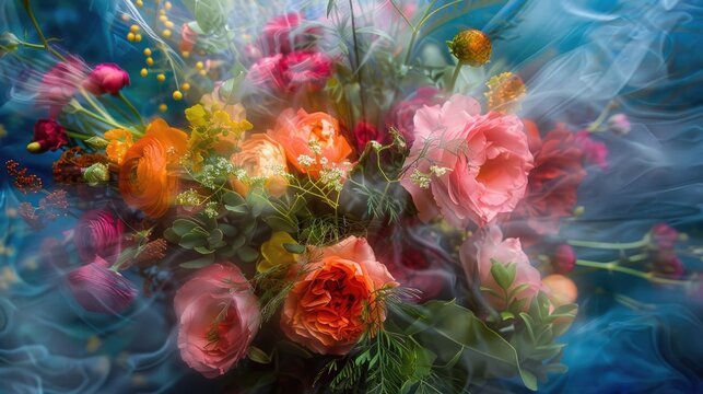 Marcela s flower bouquet captured in a fuzzy image