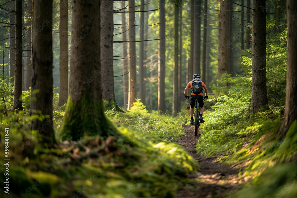 Poster Mountain biking on rugged path