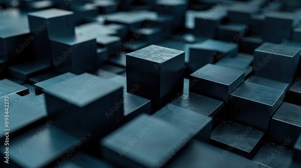 Poster isometric dark blocks creating a modern, abstract 3d background for websites and digital designs