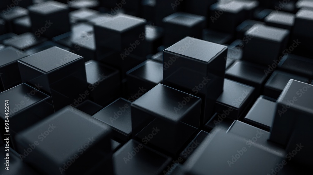Poster isometric dark blocks creating a modern, abstract 3d background for websites and digital designs